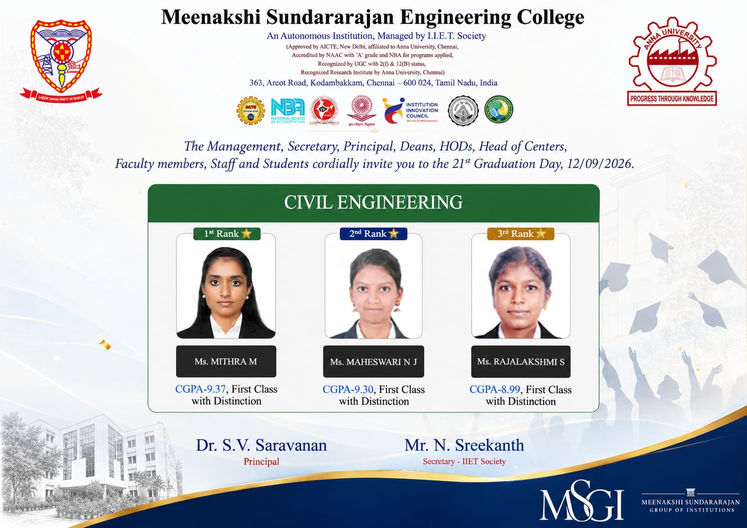 Civil Engineering Rank Holders 2026